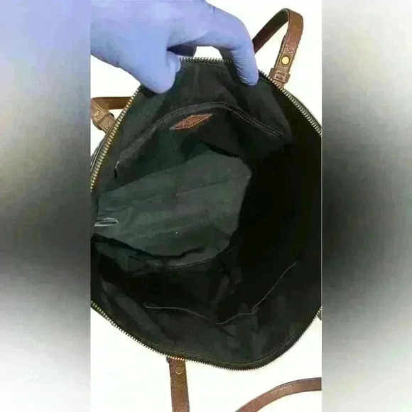 A black & brown Fossil Rachel top zipper closure tote bag. - Picture 8 of 12